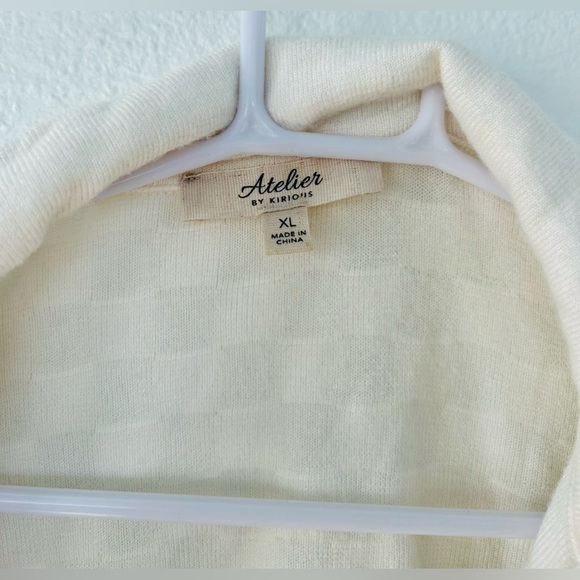 Atelier by Kirious Long Sleeve Cropped Checkered Weave Cream Sweater | Sz XL - Picture 2 of 5